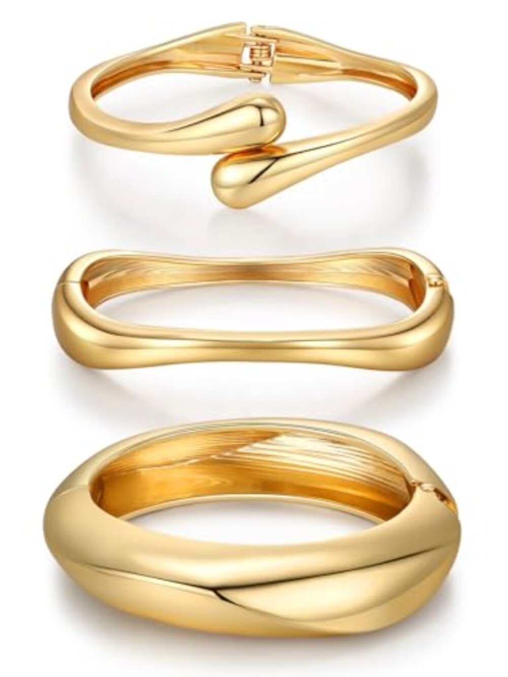 Chunky Gold Bangle Bracelets for‎ Women Trendy 14K Gold Plated Cuff Bracelets